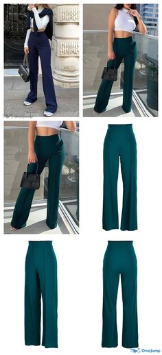 OrcaJump – Tibetan Blue Solid Patchwork Boot Cut High-Waisted Pants with Built-In Speaker. – OrcaJump Store Green Full Length Workwear Bottoms, Non-stretch High Waist Green Pants, Green High Waist Non-stretch Pants, Green Stretch Straight Leg Dress Pants, Green High-waist Dress Pants For Fall, Green High-waist Fall Dress Pants, High Waist Green Dress Pants For Fall, High-waist Green Dress Pants For Fall, High Waist Stretch Green Dress Pants