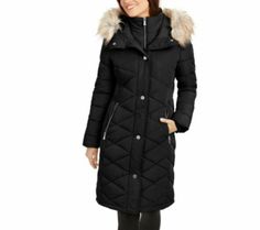 New Calvin Klein Diamond-Quilt Faux-Fur Trim Hooded Puffer Coat XS Black L1215 Imported Lined Shawl collar and hood with faux-fur trim; zipper closure at front with button overlay Water resistant Zip pockets at hips Size & Fit Approx. length: 38" from center back to hem Materials & Care Machine washable Shell and fill: polyester; lining: nylon; faux-fur hood trim: acrylic/modacrylic/polyester Shipping & Returns Shipping is usually within 24 hours of purchase (M-F).  We use Priority mail, first c Quilted Long Jacket, Hooded Faux, Unisex Baby Clothes, Quilted Coat, Diamond Quilt, Set Outfit, Puffer Coat, Fur Trim, Dresses With Leggings