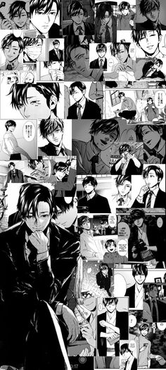 an image of a bunch of anime characters in black and white with many different expressions