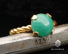 Natural Nephrite Jade Crystal Rope Twist Ring 24K Gold Vermeil 925 Sterling Silver Round Gemstone Taurus Fashion Solitaire Ring Dream Stone 💍Item Details💍 SKU CODE: GM23T10141 ★ Material: 24K Gold Plated 925 Sterling Silver ★ Silver Weight: App. 3.78 Grams {6 USA Size} ★ Ring Diameter: 2.3 mm ★ Ring Size: Available in variations  ★ Gemstone: Natural Nephrite Jade ★ Gemstone Size: 10mm ★ Gemstone Shape: Dome ★ Ring Plate: Available in variations to Rose Gold & 24K Gold & Black Oxided 💎ABOUT GE Jade Gemstone Ring With Round Stone, Round Jade Jewelry With Natural Stones, Round Jade Natural Stones Jewelry, Taurus Fashion, Luxury Handmade Chrysoprase Ring, Green Jade Round Stone Jewelry, Gold Jade Cabochon Rings, Ring Plate, Jade Crystal