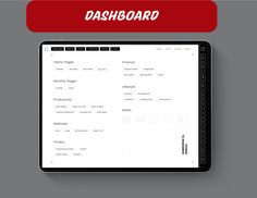 the dashboard screen for dashboard, which is displayed in red and black with text on it