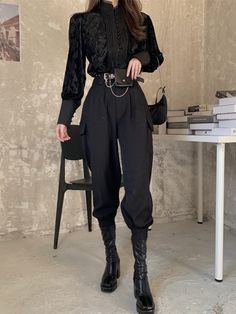 Size：Blouse One size: Shoulder widthï¼?7CM：Bust: 95CM: Sleeve-Length: 60CM: Length: 58CM Size：Pants S: Waist: 64cm(25.25"): Hip: 92cm(36.25"): Pants length:90cm(35.5") M: Waist: 68cm(26.75"): Hip: 96cm(37.75"): Pants length: 91cm(35.75") L: Waist: 72cm(28.25"): Hip: 100cm(39.5"): Pants length: 92cm(36.25") (Size Chart) ''= InchModels and measurement in a different way, goods size may be 1-3 cm error, belongs to the normal phenomenon Style Office Lady Material Polyester Fabric Type Polyester Cott Back To College Outfits, 00s Mode, College Outfit, Chique Outfits, Puff Sleeve Shirt, Elegante Casual, Pants Suit, Mode Inspo, Looks Chic