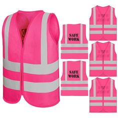 neon pink safety vests with safe work written on the front and back, all in different colors