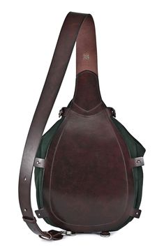 a brown and green leather shoulder bag