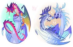 two different colored dragon designs on white paper