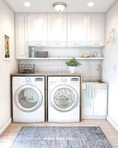 a washer and dryer in a small room