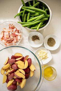 the ingredients for this dish include green beans, potatoes, and other foodstuffs