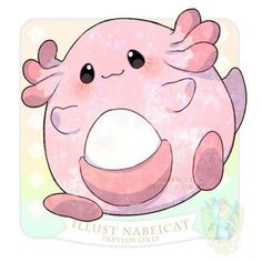 a pink animal with big eyes sitting on top of it's back legs and arms