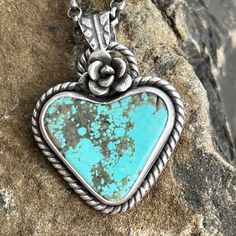 Nacozari Turquoise Heart Necklace with Sterling Silver Succulent Flowe – Sangria Silver Designs Unique Heart-shaped Turquoise Jewelry, Unique Turquoise Heart-shaped Jewelry, One-of-a-kind Turquoise Heart Jewelry, Handmade Turquoise Heart Pendant Jewelry, Turquoise Heart Pendant Jewelry With Natural Stones, One Of A Kind Turquoise Heart Jewelry, One Of A Kind Turquoise Jewelry For Anniversary, Handmade Heart-shaped Silver Turquoise Necklace, Handmade Silver Heart-shaped Turquoise Necklace