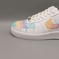 Upgrade your sneaker game with the Nike Air Force 1 Ice Cream Multicolor Drip Custom. Combining style and comfort, this shoe features a unique custom design that will make you stand out from the crowd. Step into a colorful and delicious world with each step you take. ★ Brand new with box ★ Each pair is unique and one of a kind ★ Each pair is personally handmade, painted with high quality Angelus. ��★ Leather acrylic paint. Topped with a clear coat for extra protection. ★ Available in all sizes inc 12th Man, Sneaker Games, Clear Coat, Nike Air Force 1, Air Force 1, Nike Air Force, Acrylic Paint, Air Force, Nike Air