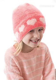 Double Brim Heart Hat Knitting Pattern - Little Red Window Free Printable Stickers, Valentines Day Baby, Hat Knitting Pattern, Crafts Workshop, Hat Knitting, Knit In The Round, Pattern Library, Hat Knitting Patterns