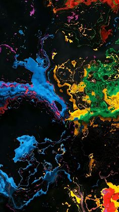 an abstract painting with multicolored paint splattered on it