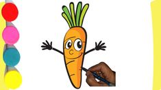 a drawing of a carrot with eyes and hands holding a marker in front of it