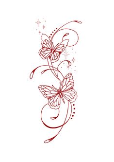 a butterfly tattoo design with swirls and stars