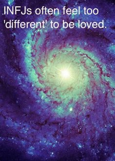 an image of a spiral galaxy with the quote if us often feel too different to be loved