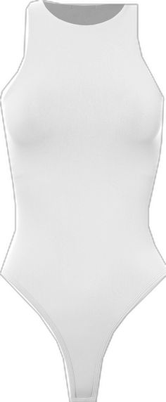 Basic Seamless Sleeveless Bodysuit, White Seamless Bodysuit With Minimal Stretch, White Fitted Bodysuit With High Neck, White Fitted Sleeveless Bodysuit, White Fitted High Neck Bodysuit, Casual White High-stretch Bodysuit, White Sleeveless Seamless Bodysuit, Basic Bodysuit, Chic Romper