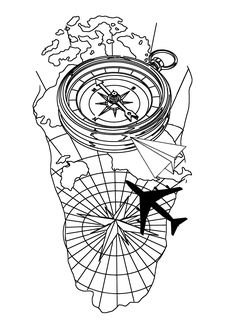 a black and white drawing of a compass on top of a piece of paper with lines