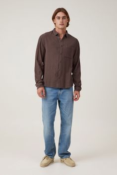 Portland Long Sleeve ShirtCotton On Men - Portland Long Sleeve Shirt - Rich Brown CheeseclothCotton On | Men | Clothing | Shirts & PolosCotton On | Men | Clothing | Shirts & PolosCotton On | Men | Clothing | Shirts & Polos Blouse Jeans, Cargo Jacket, Relaxed Jeans, Mens Fall, Short Shirts, Short Jacket, Shirt Skirt, Fall Shirts, Men Clothing