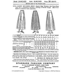 an advertisement for the standard skirt pattern, with instructions to sew and how to use it