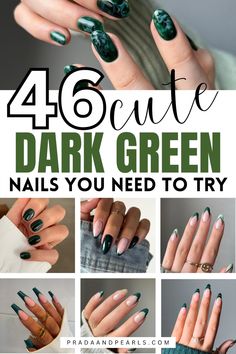 40+ Dark Green Nail Designs You Need To Try; winter nails! This includes dark green nail designs acrylic, dark green nail designs short, dark green nails, dark green nails designs, dark green nails ideas, dark green nails short, dark green nails aesthetic, dark green nail polish, dark green nail ideas, dark green nail designs & more! This also includes dark green nail art, green nails, hunter green nails, emerald green nails hunter green nails acrylic and more! #darkgreennails #darkgreennaildesigns Hunter Green Manicure, Olive Green Design Nails, Dark Green Glazed Donut Nails, Elegant Dark Green Nails, Hunters Green Nails, Fall Nails Hunter Green, Green Nail Tip Designs, 2 Tone Green Nails, Dark Green Rhinestone Nails