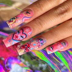 Patricia Core, Trippy Nail Art, Trippy Nails, Urban Nails, Pop Art Nails, Purple Acrylic Nails, Nail Drawing, Edgy Nails