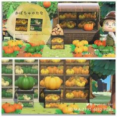 an animated image of pumpkins in different stages of being sold at a market stall