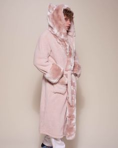 Classic Rose Quartz Wolf Luxe Faux Fur House Robe - SpiritHoods Wolf Characteristics, Luxury Robes, Vegan Clothing, Animal Habitats, Pink Faux Fur, Endangered Animals, Fake Fur, Shark Tank, Mens Luxury