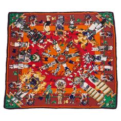 Hermès rust silk twill Kachinas scarf designed by Kermit Oliver. Hand-rolled edges. Box included. French Scarf, Vintage Hermes Scarf, Hermes Vintage, Horse Motif, Blue Silk Scarf, Gucci Floral, Black Shawl, Flower Scarf, Modernist Jewelry