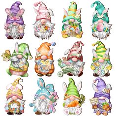 a bunch of cartoon gnomes that are all different colors