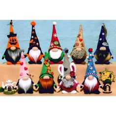 a group of gnome figurines sitting next to each other