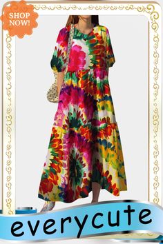 Cottagecore Flower Print Pocket Puff Sleeve Casual Maxi Dress Summer Multicolor Puff Sleeve Maxi Dress, Casual Multicolor Puff Sleeve Dresses, Multicolor Puff Sleeve Fall Dresses, Multicolor Puff Sleeve Printed Dress, Multicolor Printed Puff Sleeve Dress, Cheap Summer Dresses, Casual Maxi Dress, Maxi Dresses Casual, Flower Print