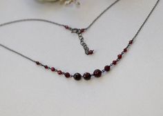 Genuine Garnet Stones, Dainty Delicate Minimalist Necklace, Oxidized Silver, Gothic Jewelry, Gift for Daughter, Sister, Read the Description - Etsy Tangled Necklace, Oxidised Silver Jewelry, Hanging Jewelry Organizer, Hanging Jewelry, Gift For Daughter, Garnet Stone, Beaded Choker Necklace, Fall Jewelry, Necklace Choker