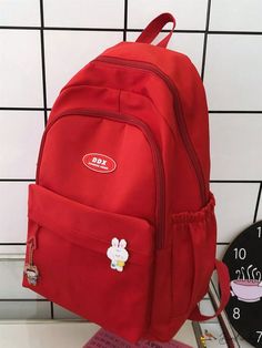 BirdinBag - Red Ladys School Bag: Stylish and Practical Womens Backpack for Students Red Large Capacity Casual Backpack, Red Casual Backpack With Large Capacity, Casual Red Backpack Large Capacity, Red Portable Bag For Daily Use, Casual Large Capacity Red Backpack, Solid Color Backpack For Students, Red School Backpack Softback, Red Backpack For Daily Use And Back To School, Red Rectangular Travel Backpack