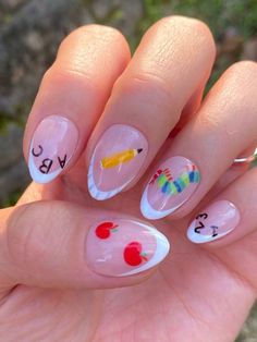 Elementary Teacher Nails, Cute Teacher Nails, Back To School Nails Gel, Teacher Nail Art, Teacher Nails, School Nail Art