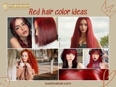 red hair color ideas for women with long, straight and wavy hair in different styles