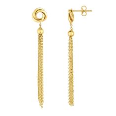 You'll want to sweep your hair up to showcase the waterfall movement of these dangling tassel earrings. Featuring a love knot stud and multiple layered cable chain motif, these fringe earrings are a perfect addition to anyone’s jewelry collection. These 14K yellow gold post push back earrings come in a elegant gift box Royal Chain, Knot Earrings, Love Knot, Earring Type, Yellow Gold Earring, Stunning Earrings, Drop Earring, Gold Drop Earrings, 14kt Gold