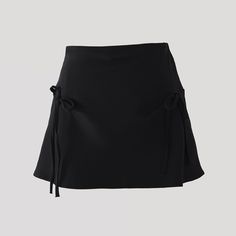 Color: Black, Size: L Line Skirts, Skirt With Bow, Nature Dress, Streetwear Shorts, Bandage Skirt, Short Fashion, Korean Aesthetic, Summer Fabrics, Sweet Style