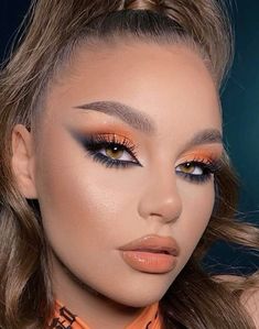 Orange Makeup Ideas, Simple Halloween Makeup Looks, Orange Eye Makeup, Festival Make Up, Orange Eyeshadow, Orange Makeup, Bright Makeup