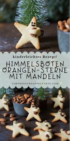 an image of some cookies on a table with the words, kinderfecties rezept himmel's rotten orangen - sterne mit mandelen