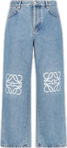 Designer Blue Cotton Jeans, Designer Blue Jeans With Five Pockets, Designer Jeans With Five Pockets For Spring, Designer Spring Jeans With Five Pockets, Designer Blue Denim Bottoms, Designer Blue Straight Leg Jeans, Designer Straight Leg Blue Jeans, Designer Wide Leg Denim Jeans, Men Loose Jeans