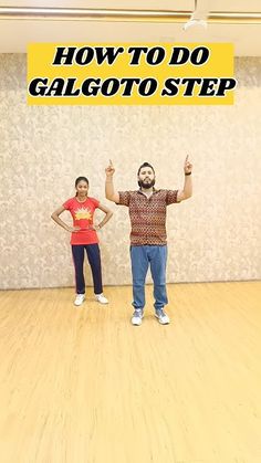 two people standing on a wooden floor with the words how to do galloto step