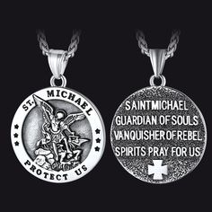 two pendants with the words saint michael, guardian of soles and an image of