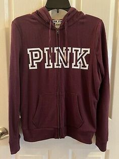 PINK by Victoria’s Secret Burgundy Hooded Zip Front Jacket Size Small Hoodie | eBay Neat Casual Outfits, Pullover Half Zip, Drawstring Jacket, Victoria Secret Outfits, School Fits, Pink Jacket, Grunge Style, Virtual Closet