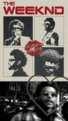 the weeknd poster with red lips and two men in front of a white heart