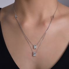 14K Solid Gold Double Chain Cluster Diamond Necklace, 0.70 ct Double Layer & Double Rectangle Pendant Necklace ✔ Material :14K Gold (not filled, not vermeil, not plated) ✔ Stone(s): 100% Natural Diamond ✔ Total Carat 1 : 0.17 ct Round Diamond (16 pcs) ✔ Total Carat 2 : 0,53 ct Baguette Diamond (16 pcs) ✔ Total Diamond Carat: 0.70 ct (32 pcs) ✔ Diamond Color: F ✔ Diamond Clarity: SI ✔ Polish: Shinny ✔ Total Weight: 4.82 gr ★ Free US Insured Shipping w/ Signature Confirmation. ★ We ship all or Formal Double Strand Diamond Necklace, Luxury White Gold Double Strand Necklace, Luxury Double Strand White Gold Necklace, Luxury Double Strand Necklace For Anniversary, Elegant Double Strand Diamond Necklaces, Elegant Double Strand Diamond Necklace, White Gold Double Strand Jewelry For Anniversary, Timeless Silver Solitaire Necklace With Clavicle Chain, Silver Diamond Necklace With Clavicle Chain For Everyday Luxury