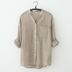 Placket Design, Three Quarter Sleeve Shirt, Linen Shirts Women, Fall Blouse, Alternative Clothing, Button Cardigan, Linen Blouse, Cotton Blouses, Plus Size Shirts