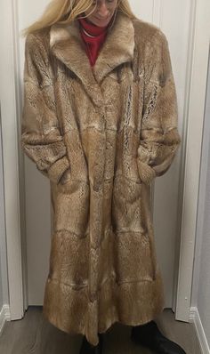 "Vintage Gorgeous and Soft Full-Length Muskrat or Blonde Mink Authentic Fur Coat with Pockets, Made in Greece, Large in Size, 52\" long. 25-1/2\" from armpit to armpit. 26\" from top of arm seam to bottom of sleeve. This is a gorgeous and very soft fur coat with a satin liner. The only tag I can find on it is the one that says Made in Greece. It came out of an estate sale with many high-end items and many, many exquisite fur coats made in New Jersey or New York City. Buyer pays actual shipping i Vintage Calvin Klein, Fur Coats, Native American Indians, Estate Sale, New Jersey, Purses Crossbody, Fur Coat, York City, New York City