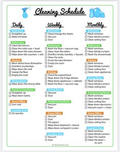 the cleaning schedule is shown in this printable