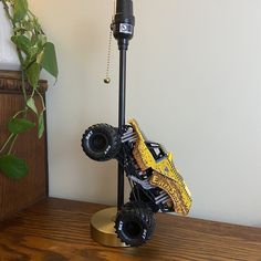 a toy truck on top of a wooden table