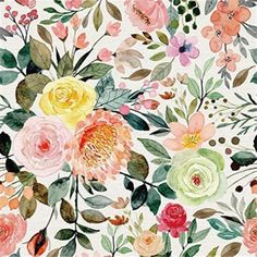 watercolor flowers on white background with green leaves and branches in different colors, including red, pink, yellow, orange, and blue